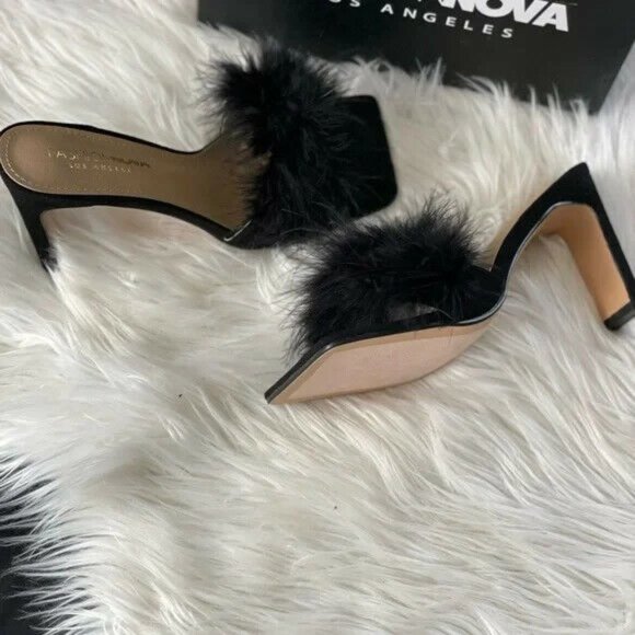 Fashion Nova Women Black Fax fux Sandals Mules Sexy Block High Heels  Sz 7.5 - Picture 4 of 9